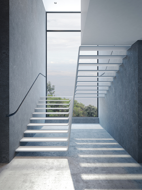 modern stairs in penthouse, 3d rendering