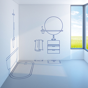 bathroom planning design, 3d rendering
