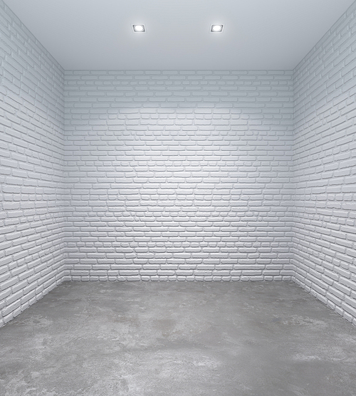 empty white room with brick walls