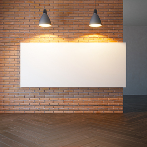 blank picture on the brick wall, 3d rendering