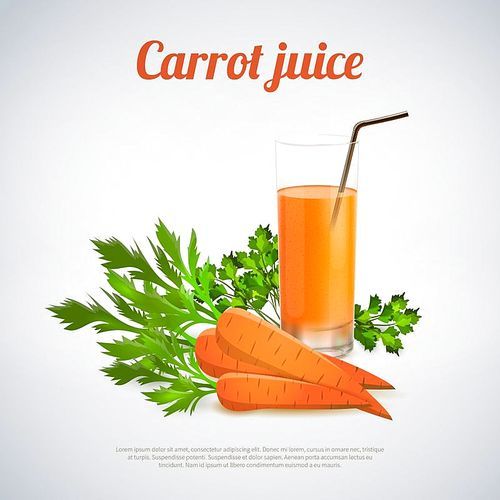 glass of carrot juice with  straw root vegetables and green leaves on light background vector illustration