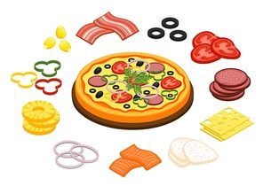 Cooking pizza concept with pineapple olives and cheese flat isolated vector illustration