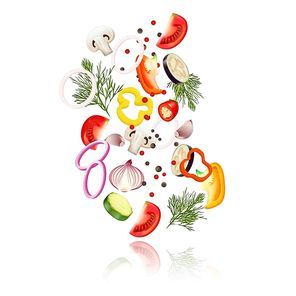 Sliced vegetables  realistic concept with tomato pepper and onion vector illustration