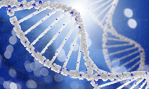 Biochemistry science concept with DNA molecule on blue background