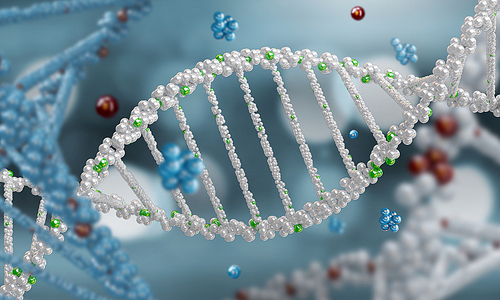 Biochemistry background concept with high tech dna molecule