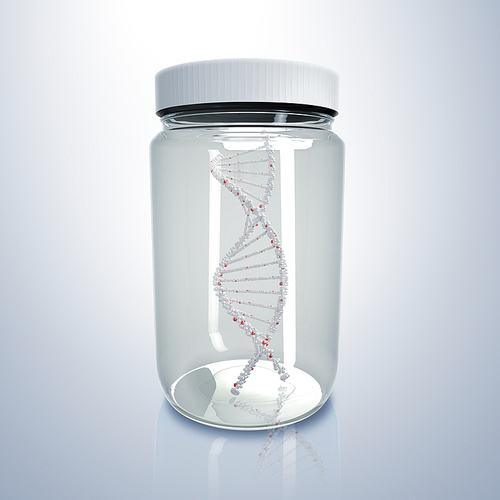 White DNA strand inside a glass jar