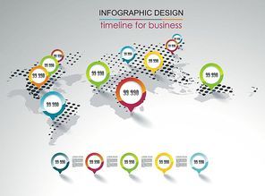 Vector dotted map with color pointer marks and description space.