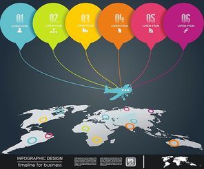 abstract world map with airplane and color s. vector template for  infographics, website, cover, annual reports.