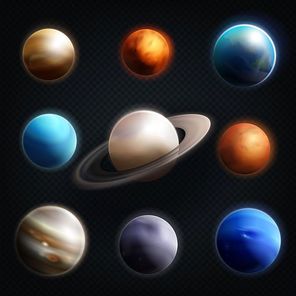 Planet realistic icon set with earth mars Jupiter Saturn Venus and others planets of the solar system vector illustration