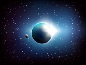 Dark colored space background with realistic the Planet Earth in the Universe vector illustration