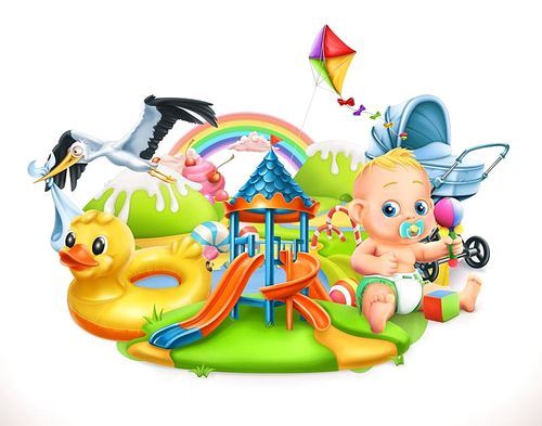 Kids and toys. Children playground 3d vector illustration