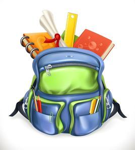 Schoolbag. Backpack with school supplies, 3d vector icon