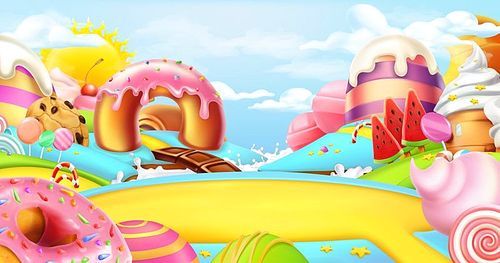 Glade in a candy land. Sweet landscape, 3d vector