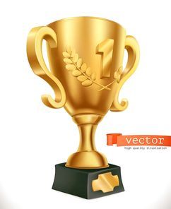 Gold Cup. Reward first place. 3d vector icon