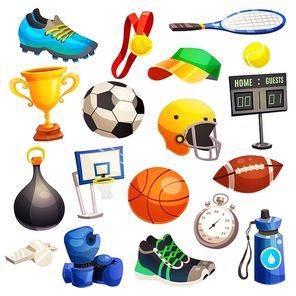 Sport inventory decorative icons set with basketball soccer rugby balls boxing gloves  tennis racket isolated flat vector illustration