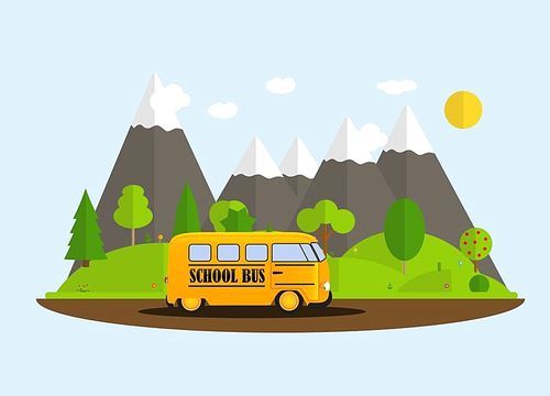 Back to School Background with Yellow Bus Vector Illustration EPS10
