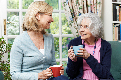 Woman Taking Time To Visit Senior Female Neighbor And Talk