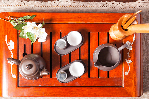 Chinese tea ceremony - close up traditional crockery