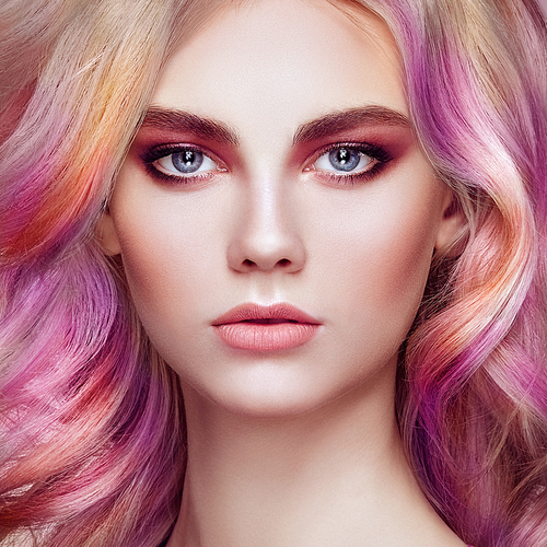 beauty fashion model girl with colorful dyed hair. girl with perfect makeup and hairstyle. model with perfect healthy dyed hair.  hairstyles