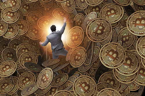 Businessman falling into sinkhole of cryptocurrency bitcoin