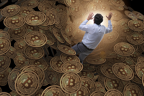 Businessman falling into sinkhole of cryptocurrency bitcoin