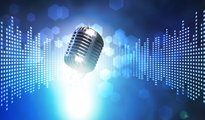 Let's sing! Stylish retro microphone on a colored background