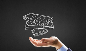 Businessman hand holding drawn banknotes in palm