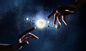 Close up of human hands touching with fingers