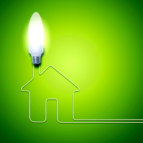 Illustration of an electric light bulb with a house. Conceptual illustration