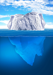 Antarctic iceberg in the ocean. Beautiful polar sea background.