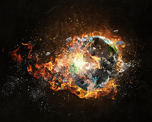 Burning Earth Planet on dark background. Elements of this image are furnished by NASA