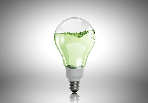 Energy and ecology concept with light bulb with water inside