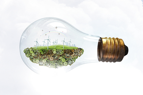 Eco energy concept with windmills inside of light bulb