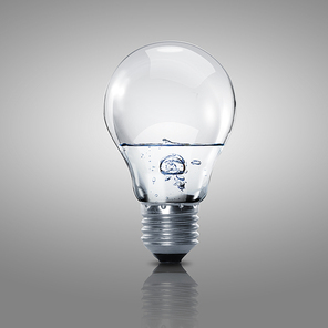 Electric light bulb with clean water inside it