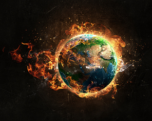 Burning Earth Planet on dark background. Elements of this image are furnished by NASA