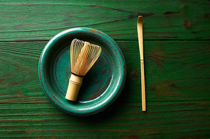 Matcha tea bamboo whisk chasen and spoon for japanese ceremony