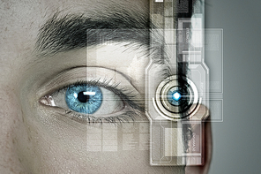 Close up of male eye scanned for recognition