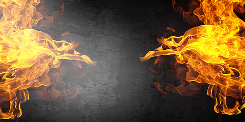 Background image with fire flames on cement wall