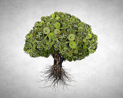 Green concept with tree made of gears