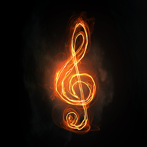 Music light glowing symbol on dark background