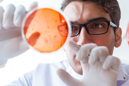 Chemist working in the laboratory with hazardous chemicals