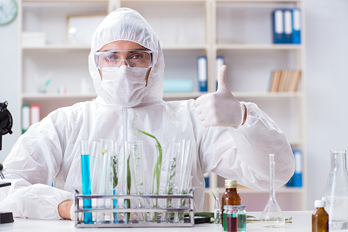 Biotechnology scientist chemist working in lab