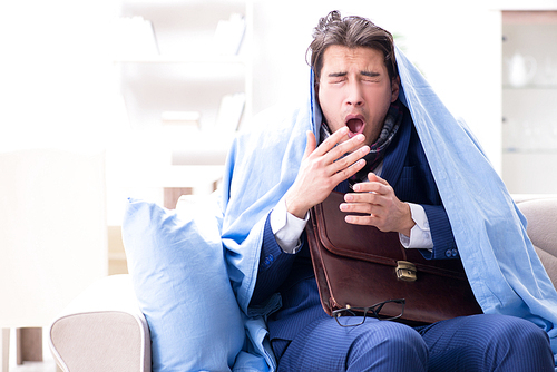 Sick employee staying at home suffering from flue