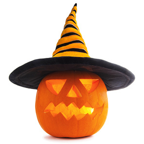Jack O Lantern Halloween pumpkin with witches hat isolated on white