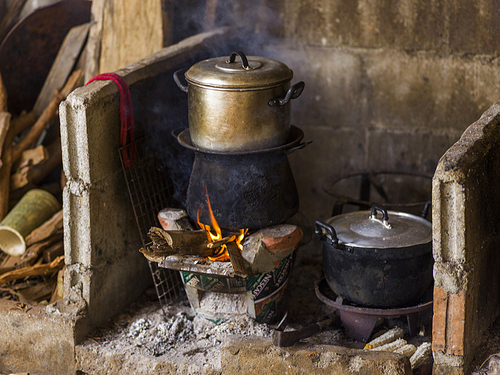 Wood burning stove in traditional kitchen, Chiang Rai, Thailand