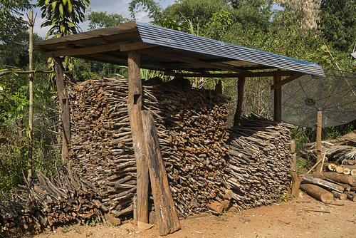 Heap of firewood in shed, Chiang Rai, Thailand