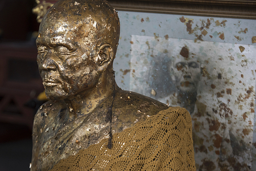 Close-up of monk's statue in Wat Khunaram, Koh Samui, Surat Thani Province, Thailand