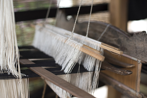 Close-up of threads on a loom, Luang Prabang, Laos