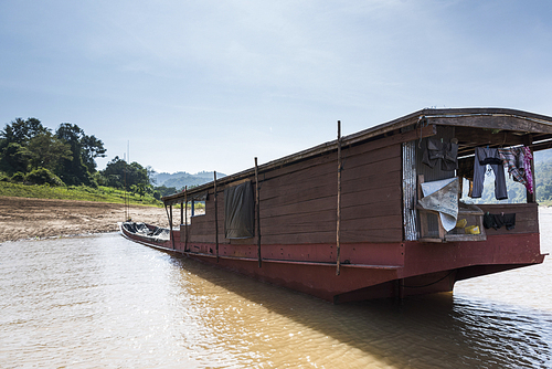 Houseboat in River Mekong, Laos