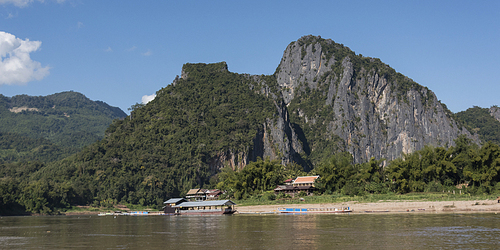 River with mountains in background, River Mekong, Pak Ou District, Luang Prabang, Laos